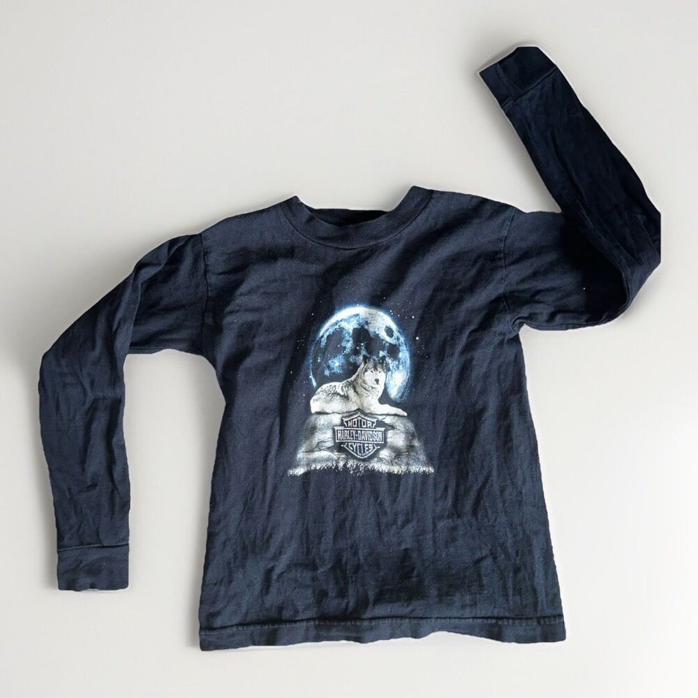Vintage Harley Davidson Kids Wolf Moon Shirt Size 2/4 Long Sleeve St. Cloud MN